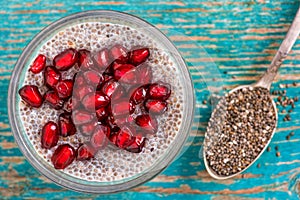 Homemade chia pudding  with almond milk