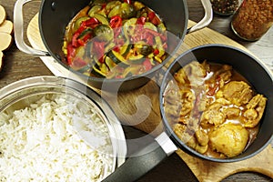 Homemade Chicken Curry with vegetables and Basmati Rice bowl