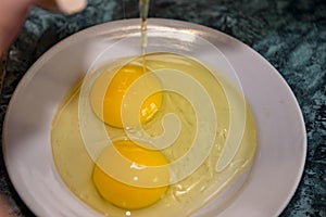 Homemade chicken egg with two yolks 2018