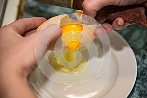 Homemade chicken egg with two yolks 2018