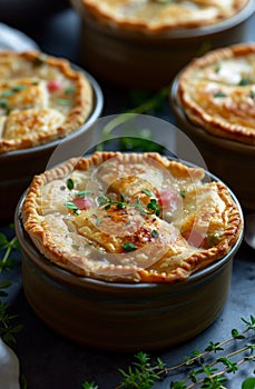 homemade chicken pot pie in mini bowls