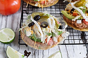 Homemade Spanish Chicken Tostadas from Above photo