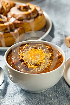 Homemade Chili Soup and Cinnamon Roll