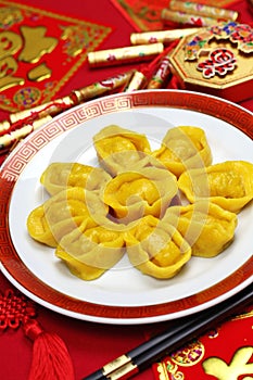 Homemade chinese gold ingot dumplings