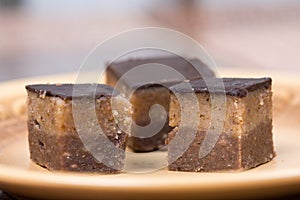 Homemade chocolate bajadera cookies on the plate