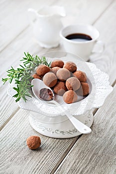 Homemade chocolate candy truffles