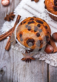 Homemade chocolate chip spicy muffins cake for breakfast