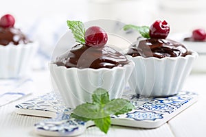 Homemade chocolate cupcakes with ganache