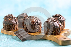 Homemade chocolate muffins with zucchini