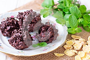 Homemade chocolate snacks with nuts and raisins
