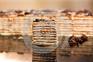 Homemade chocolate wafer sweet layered desserts on a table