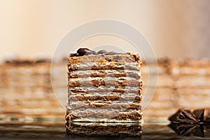 Homemade chocolate wafer sweet layered desserts on a table