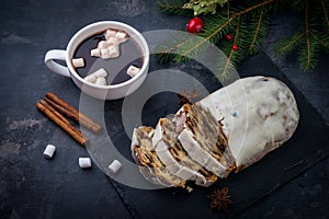 Homemade christmas cake, pudding with christmas decoration