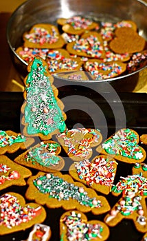 Homemade christmas cookies in baking dishes