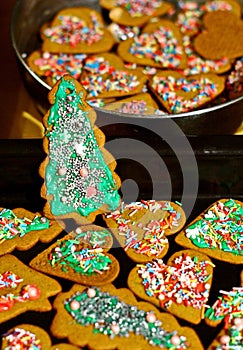 Homemade christmas cookies in baking dishes