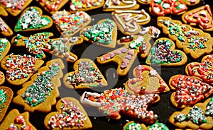 Homemade christmas cookies on a dark table