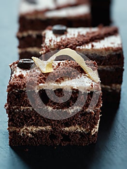 Homemade Christmas lemon cake on a dark stone background. Confectionery, good for holidays, selective focus