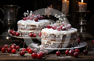 Homemade Christmas's cake with decoration candle.