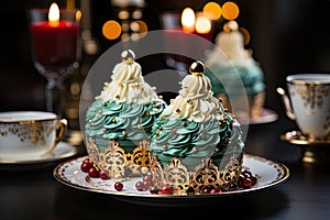 Homemade Christmas's cake with decoration candle.