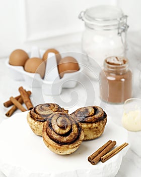 Homemade Cinnamon Roll Bread, Served on White Plate