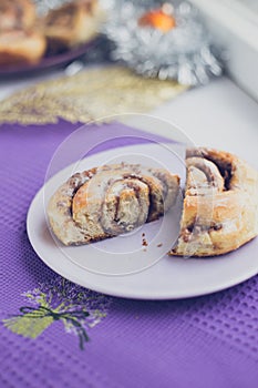 Homemade cinnamon rolls bun and glaze