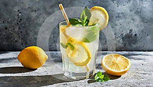 Homemade classic lemonade, summer detox drink. Tasty and healthy beverage