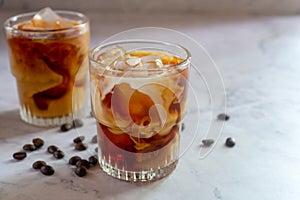 Homemade cold brew coffee with iced on white table background