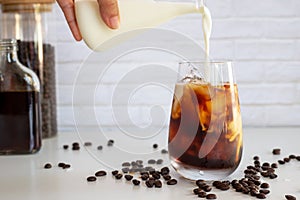 Homemade cold brew coffee with milk