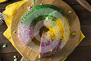 Homemade Colorful Mardi Gras King Cake