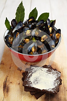 Homemade cooked mussels