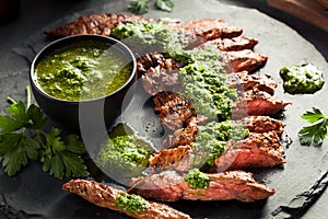 Homemade Cooked Skirt Steak with Chimichurri