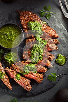 Homemade Cooked Skirt Steak with Chimichurri