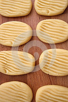 Homemade cookie dough on wooden board