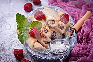 Homemade cookies bagels with raspberry jam