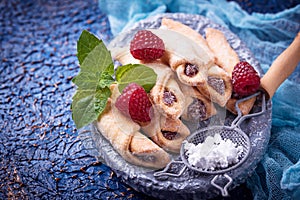 Homemade cookies bagels with raspberry jam