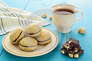 Homemade cookies, chocolate and tea