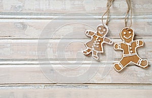 Homemade cookies for Christmas on white old wooden background