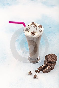 Homemade Cookies and Cream Milkshake in a Tall Glass