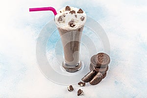 Homemade Cookies and Cream Milkshake in a Tall Glass