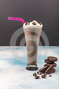 Homemade Cookies and Cream Milkshake in a Tall Glass