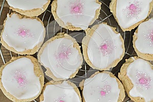 Homemade cookies with pink hearts