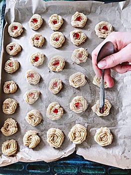 Homemade cookies preparation. Food receipts, homemade bakery