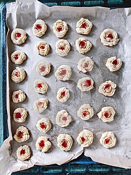 Homemade cookies preparation. Food receipts, homemade bakery