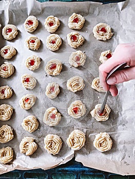 Homemade cookies preparation. Food receipts, homemade bakery