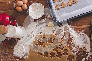 Homemade cookies, ready to bake, dough lying on the table