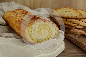 Homemade Corn Flour Loaf of Bread - on wooden background