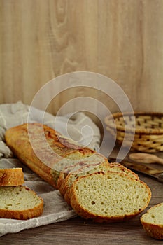 Homemade Corn Flour Loaf of Bread - on wooden background