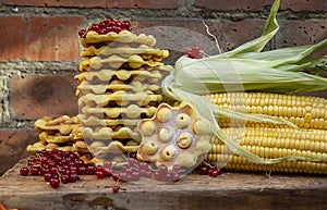 Homemade corn waffles with berries