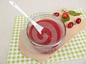 Homemade cornelian cherry jam