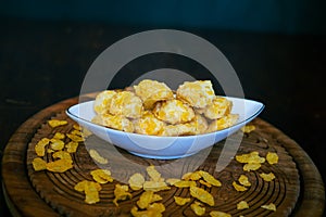 Homemade Cornflake cookies on a wooden background